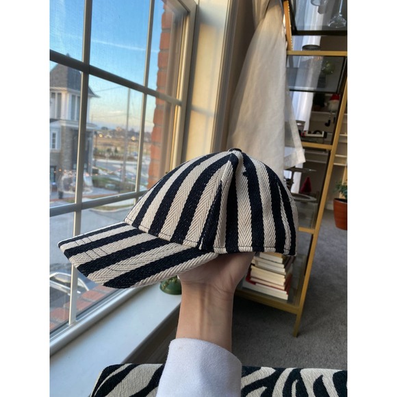 Tan/Black striped burlap hat, adjustable OSFM - Picture 6 of 9